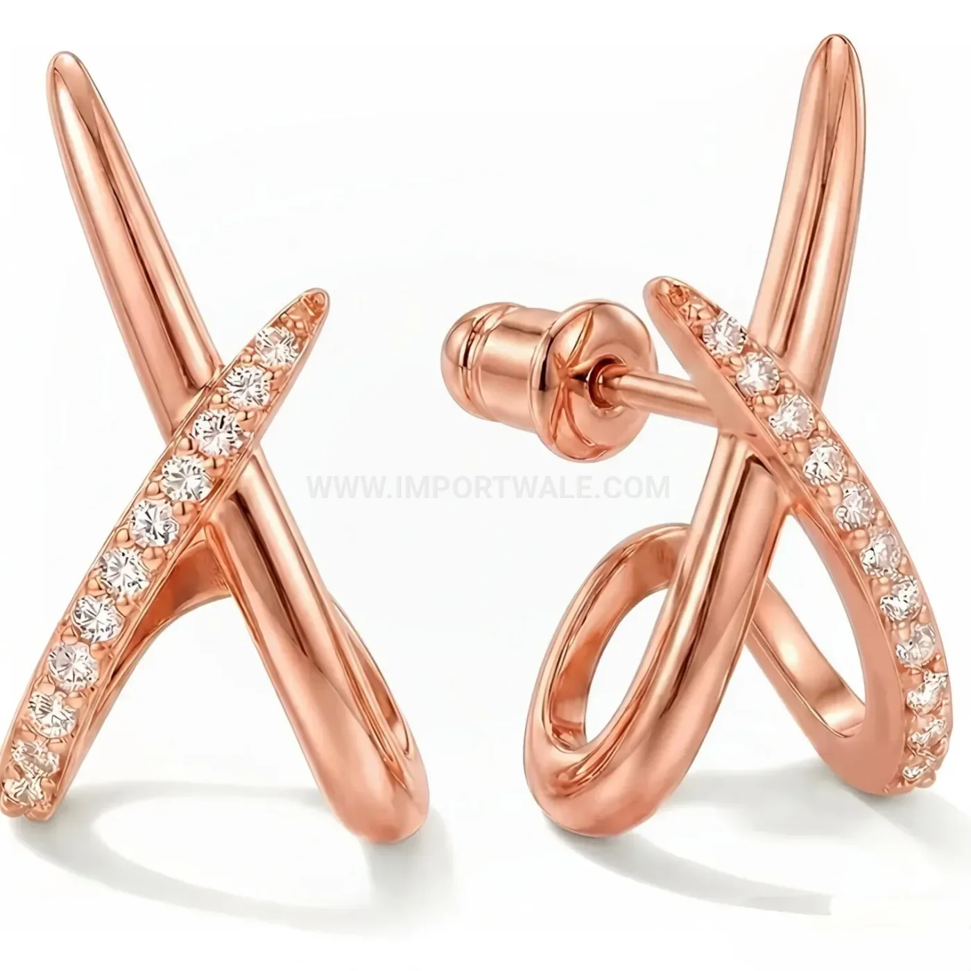 Elegant Crossed Cubic Zirconia Stainless Steel Geometric Piercing Earrings