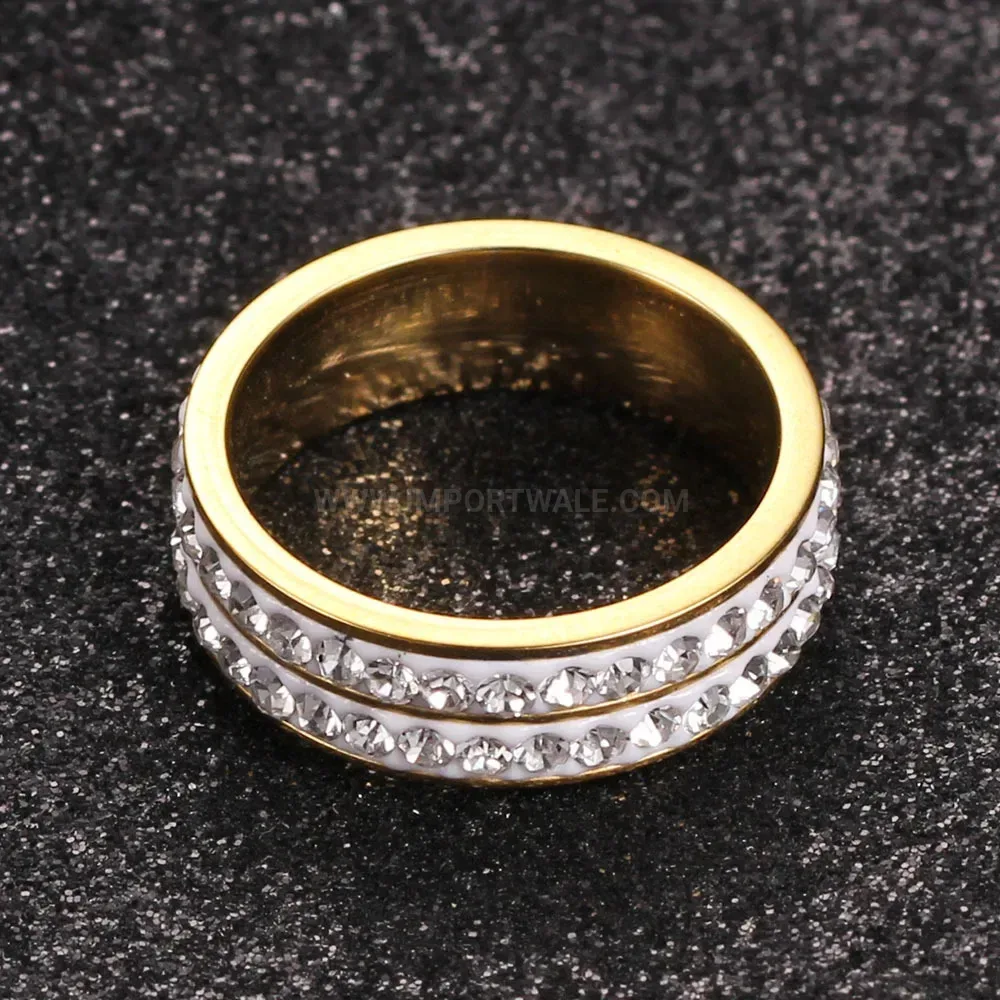 Chic Double-Row Crystal Embellished Stainless Steel Ring