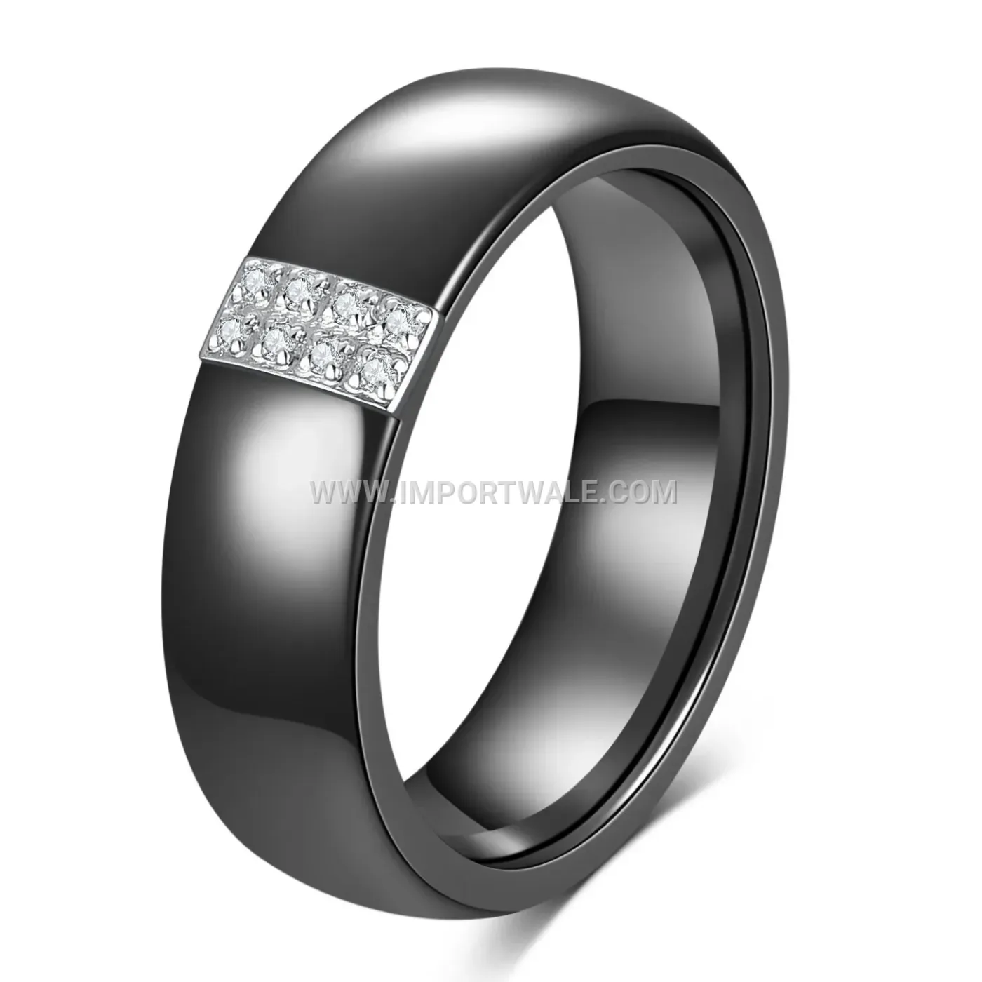 Geometric Cubic Zirconia Stainless Steel Ceramic Spliced Ring