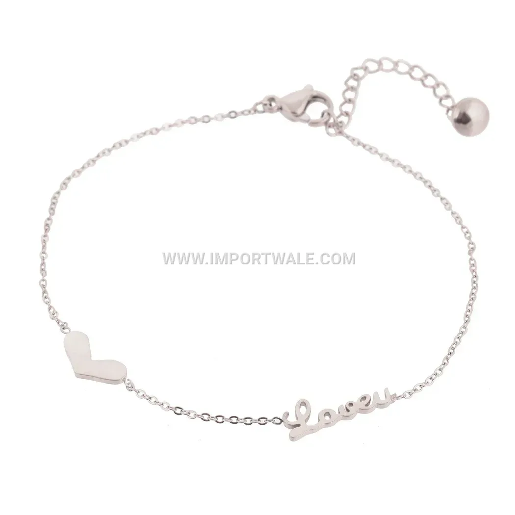 Stainless Steel Heart and Love Letter Charm Bracelet