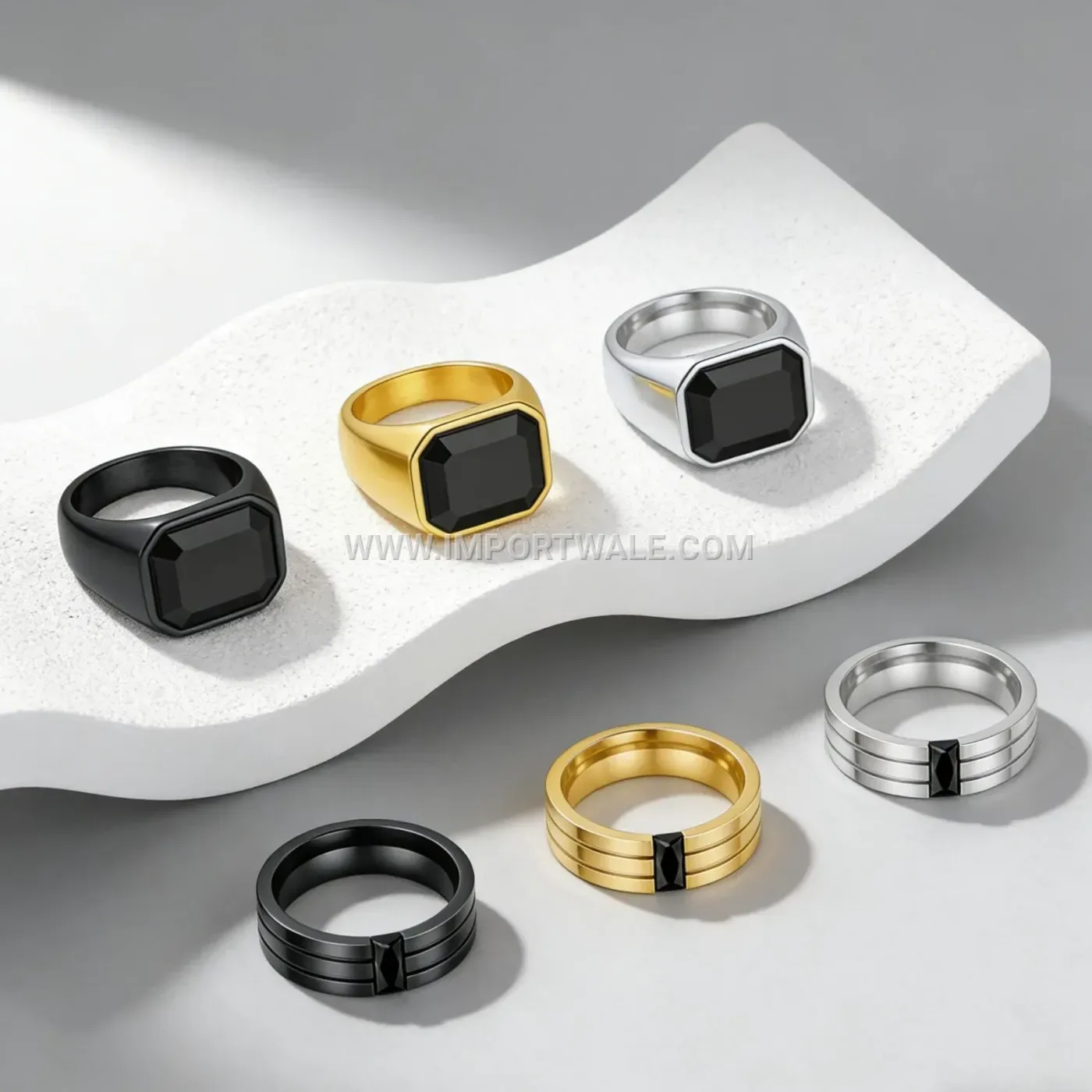 Gemstone Inlaid Stainless Steel Signet Ring