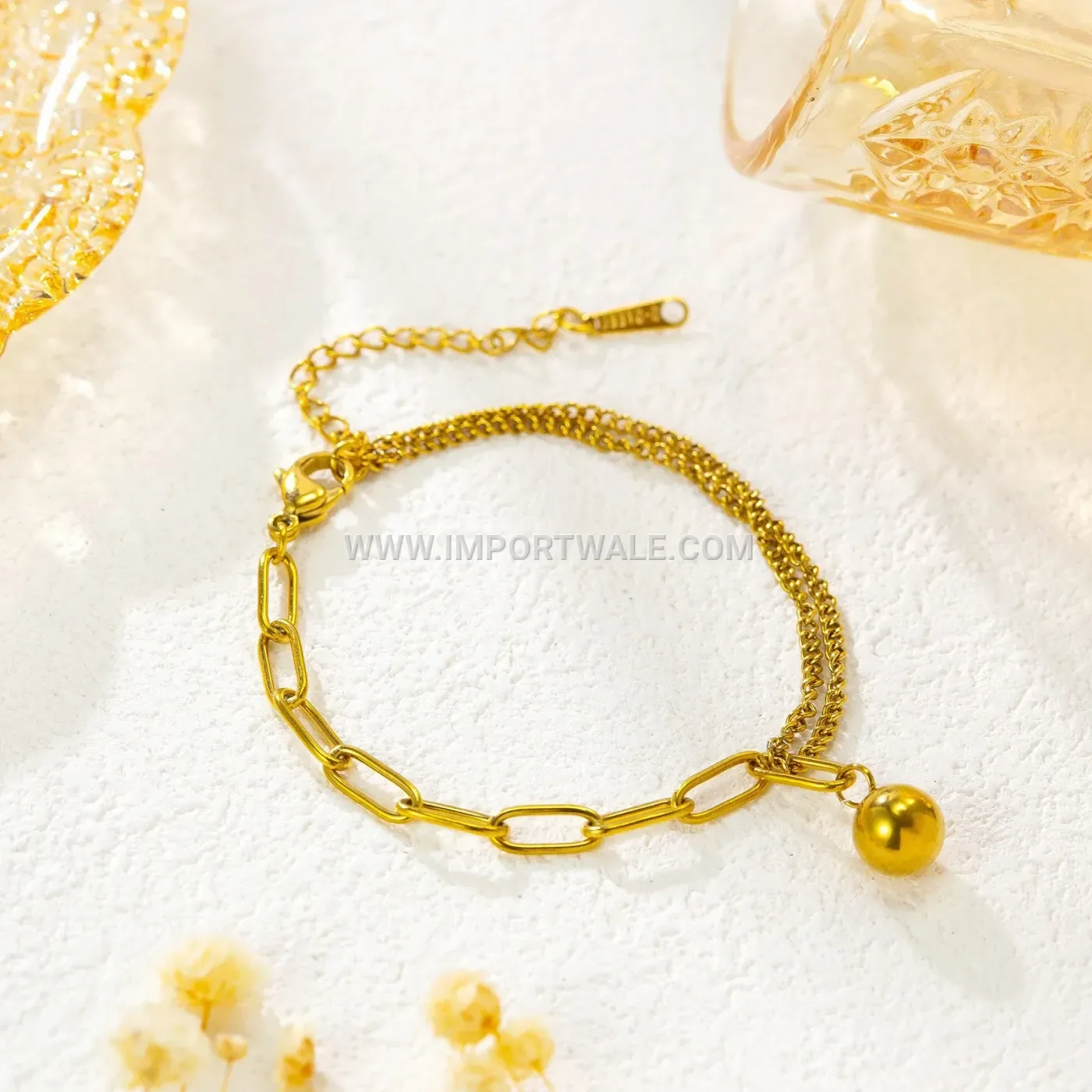 Gold Plated Stainless Steel Metallic Bead Anklet