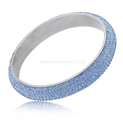 Modern Seven Row Domed Rhinestone Stainless Steel Round Bangle