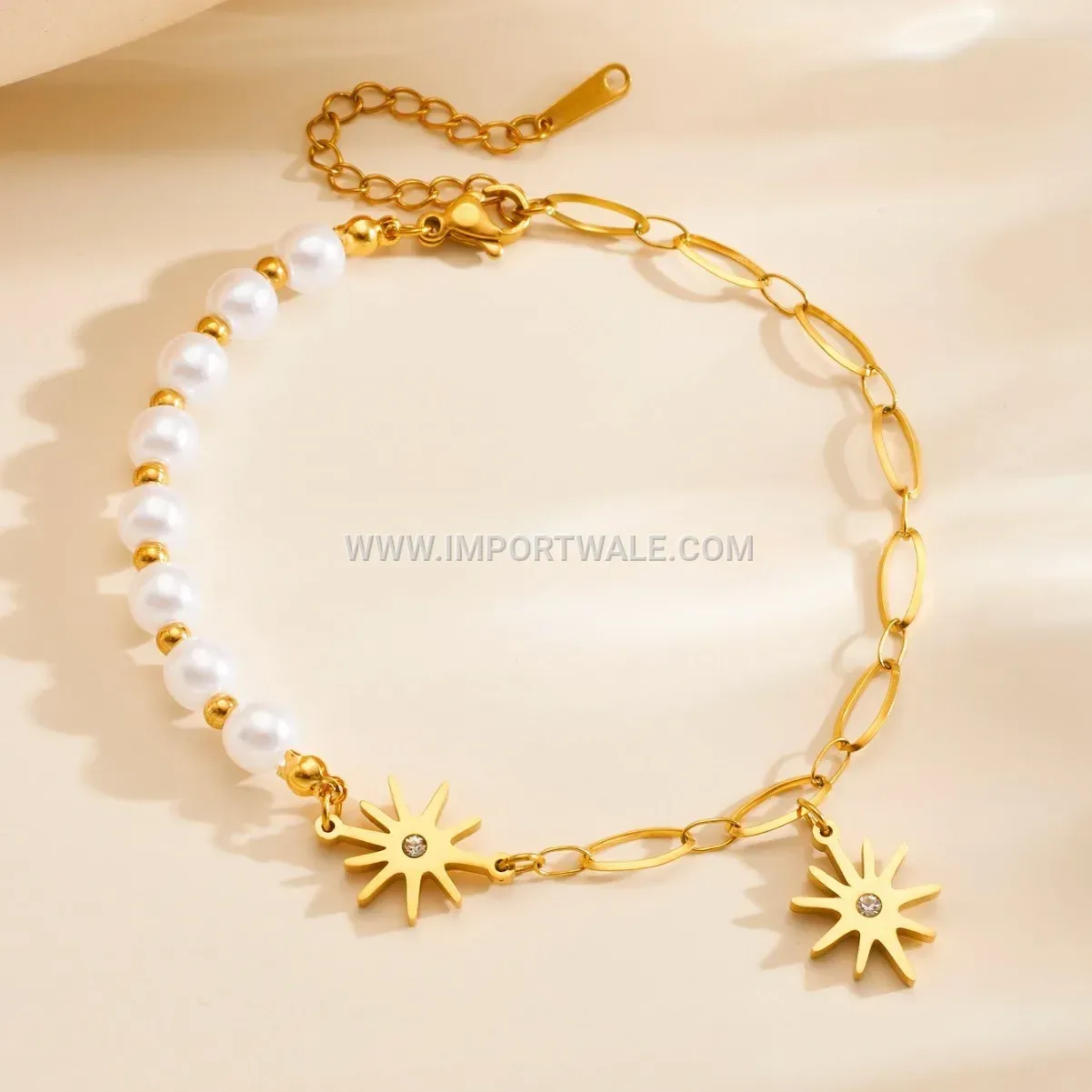 Stainless Steel Star Charm Pearl Anklet