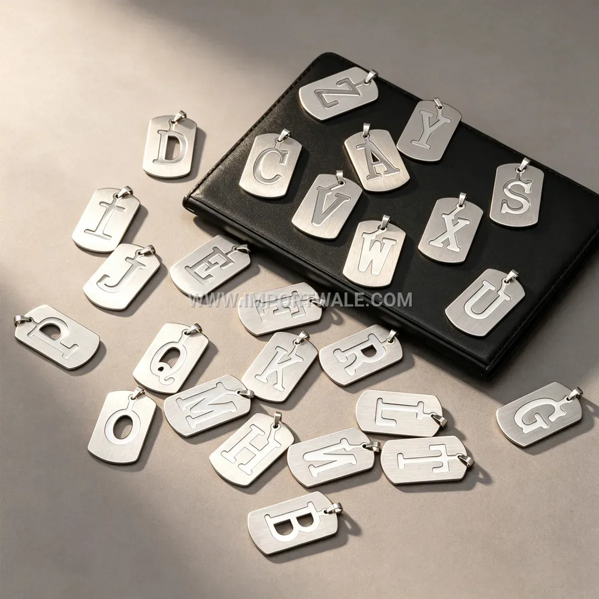 Brushed Cutout Alphabet Stainless Steel Men Pendant