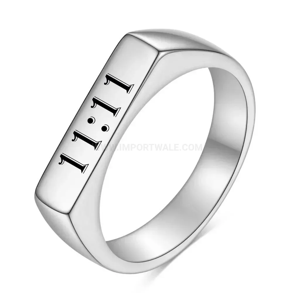 Premium Geometric Stainless Steel Bar Ring with Engraved Detail