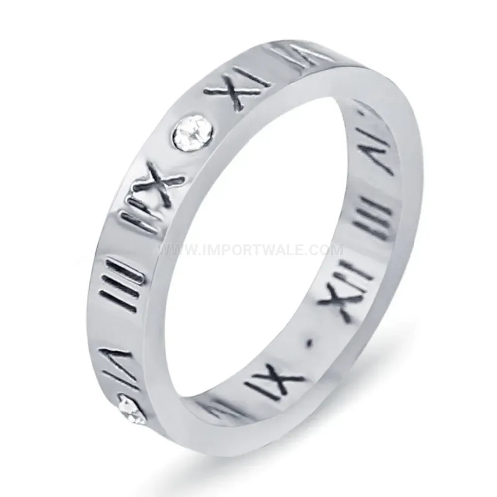 Classic Roman Numeral Rhinestone Cutout Stainless Steel Ring
