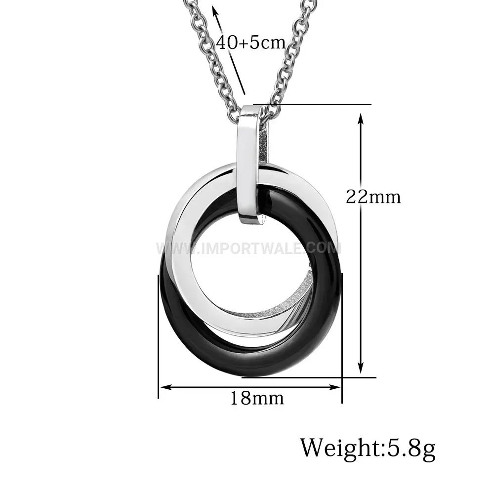 Interlocking Black and White Ceramic Ring Multi Layer Necklace