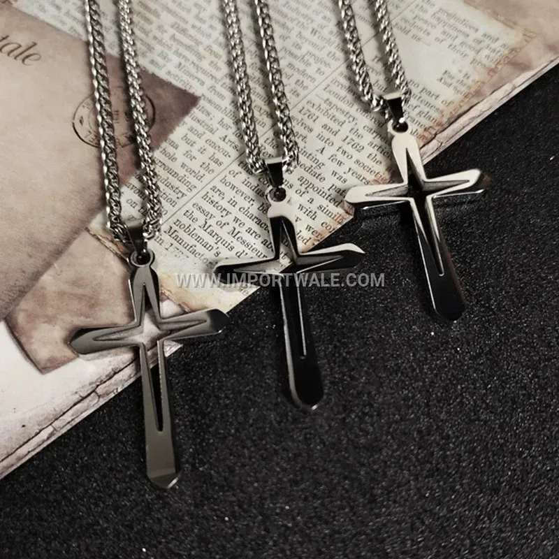 Hollow Cross Stainless Steel Pendant Link Chain Necklace