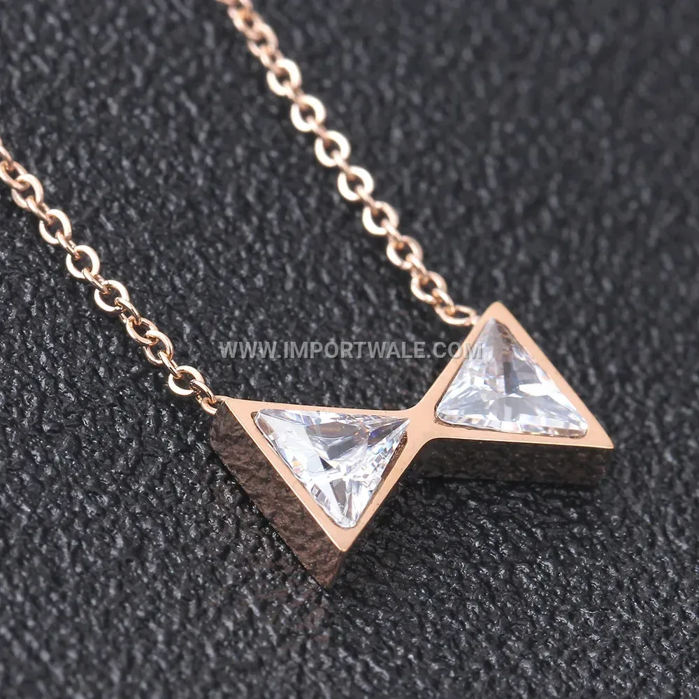 Stainless Steel Bow and Triangle Geometric Pendant Necklace