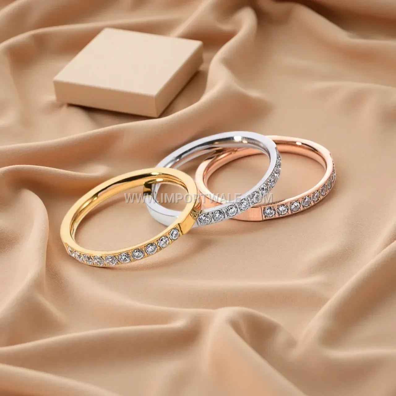 Carved Stainless Steel Ten-Diamond Accent Band Ring