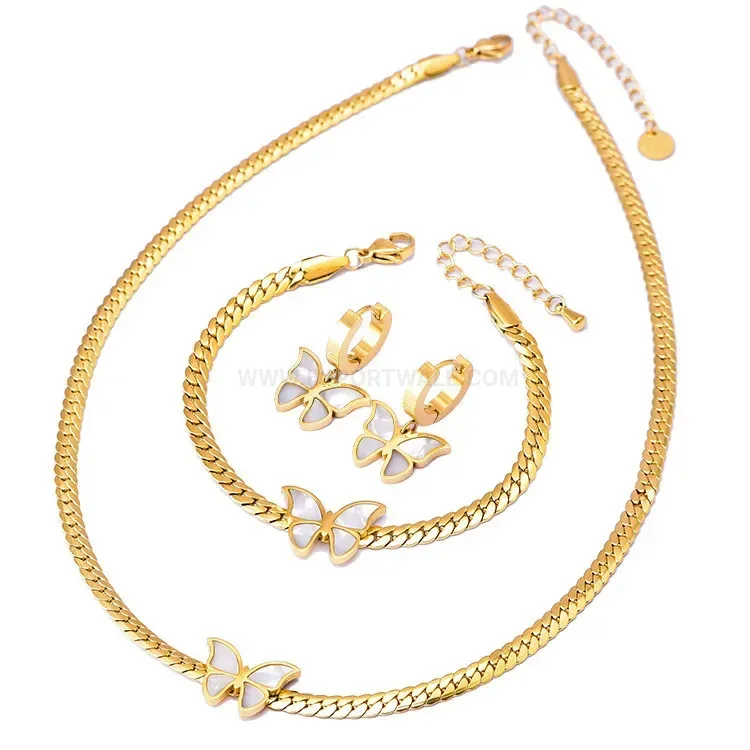Gold Titanium Steel Shell Butterfly Jewelry Set