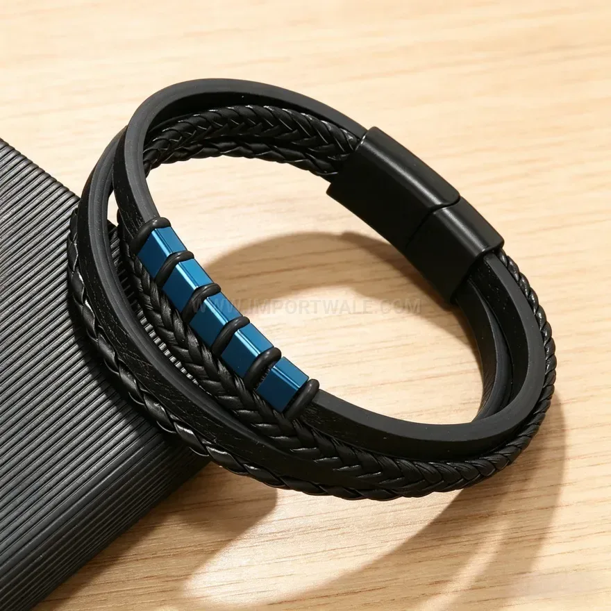 Classic Handcrafted Multi Strand Woven Leather Bracelet with Alloy Clasp