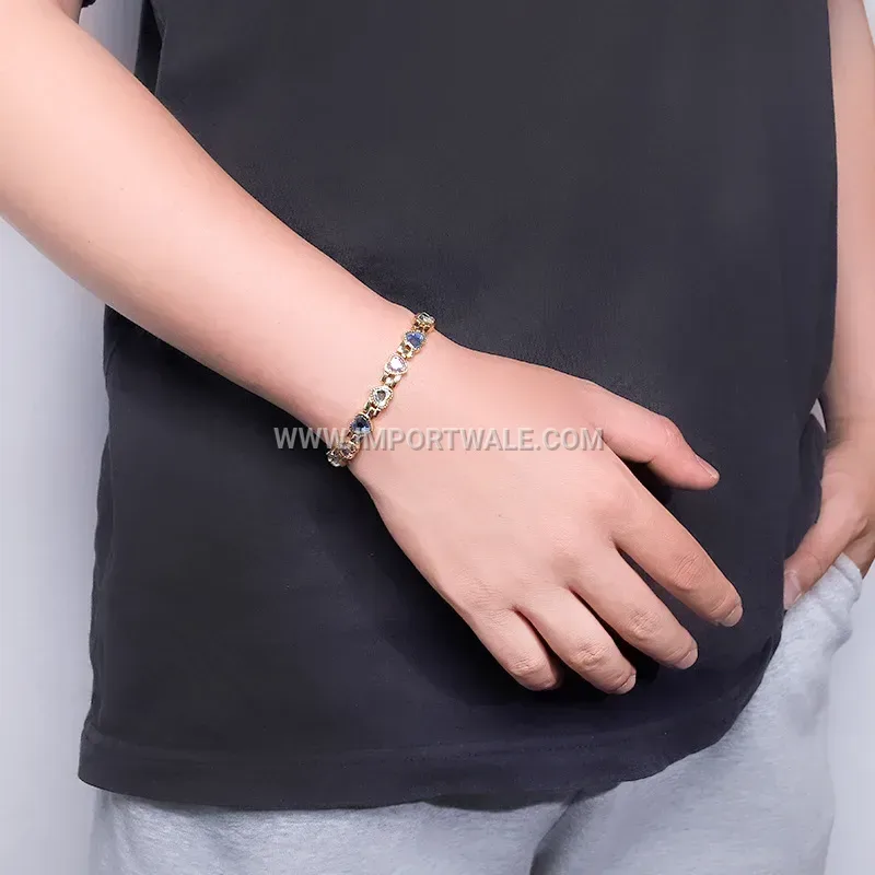 Heart-Charmed Stainless Steel Magnetic Bracelet with Crystal Accents