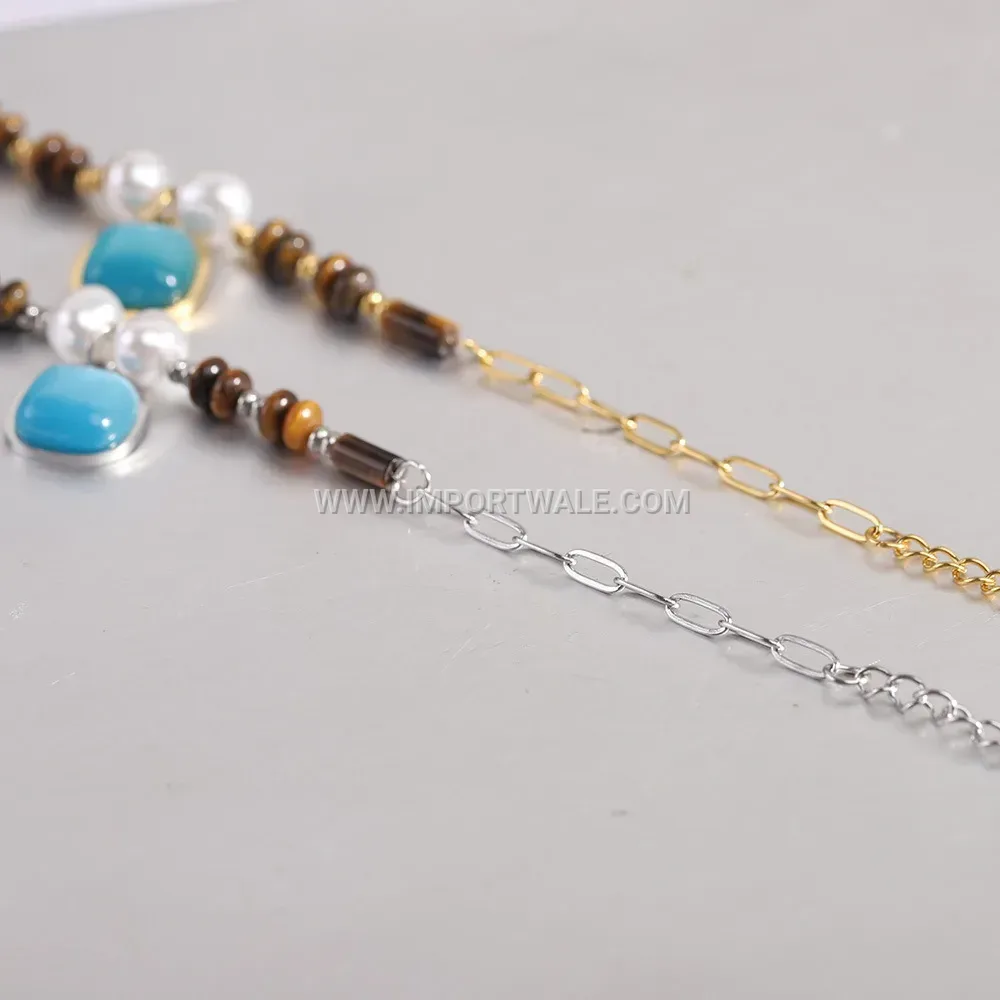 Square Sapphire Stainless Steel Beaded Charm Bracelet