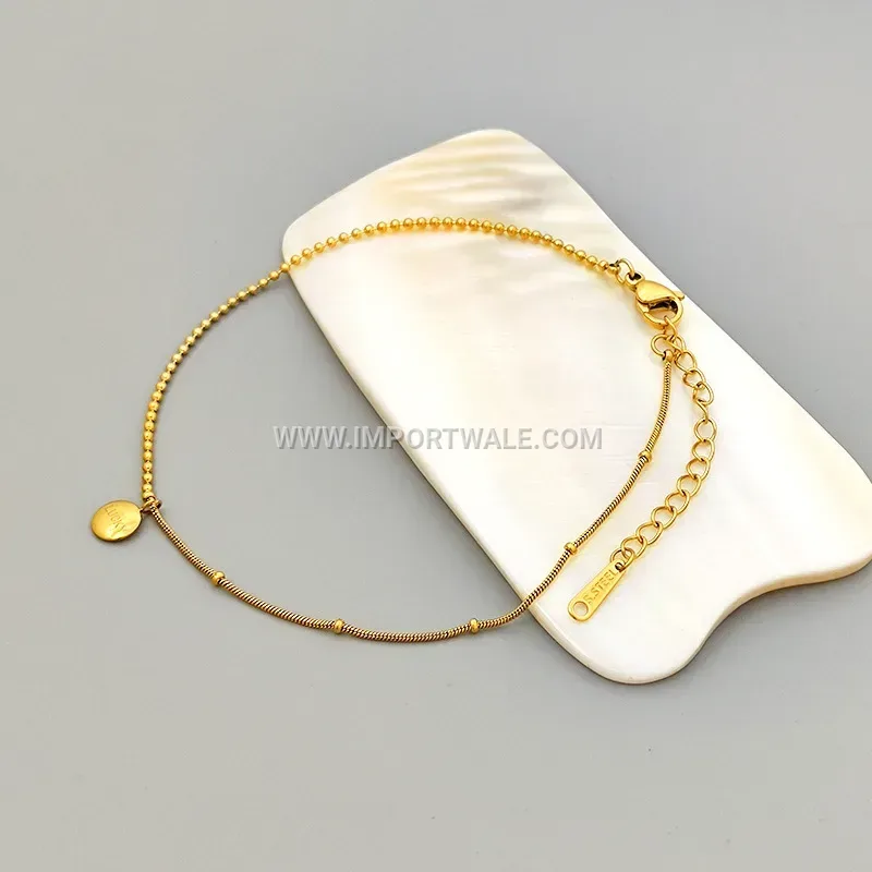 Minimalist Gold Bead Charm Stainless Steel Anklet