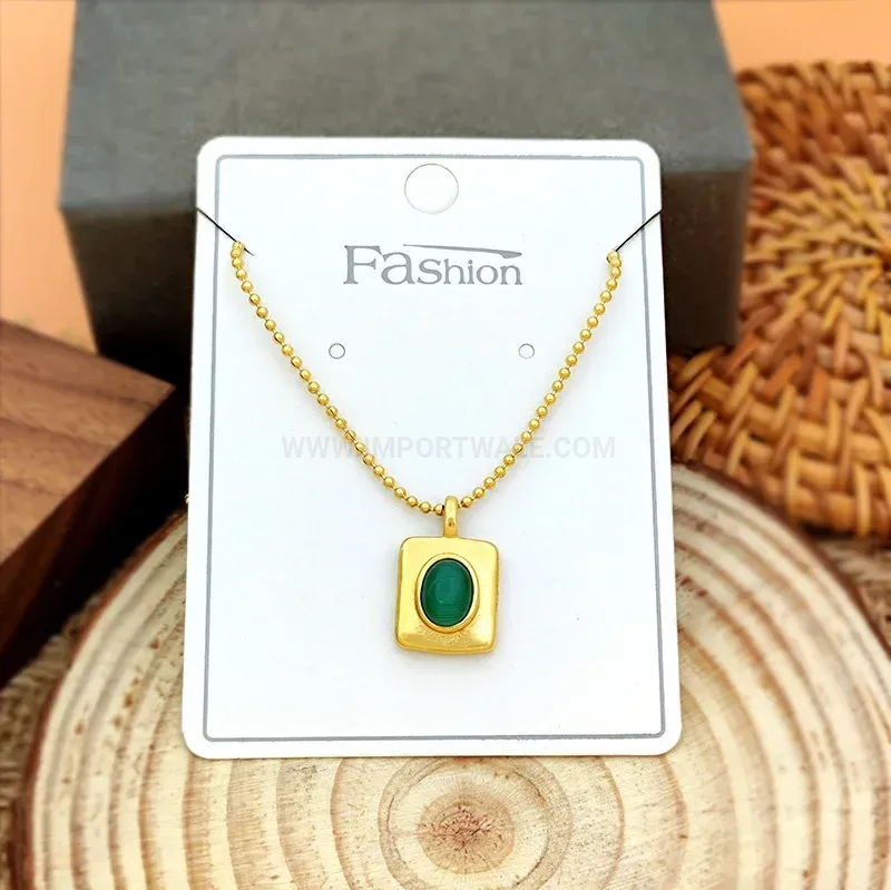 Oval Synthetic Crystal 18K Gold Plated Titanium Steel Necklace