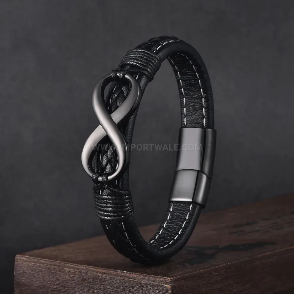 Bold Woven Leather Infinity Symbol Bracelet With Magnetic Clasp