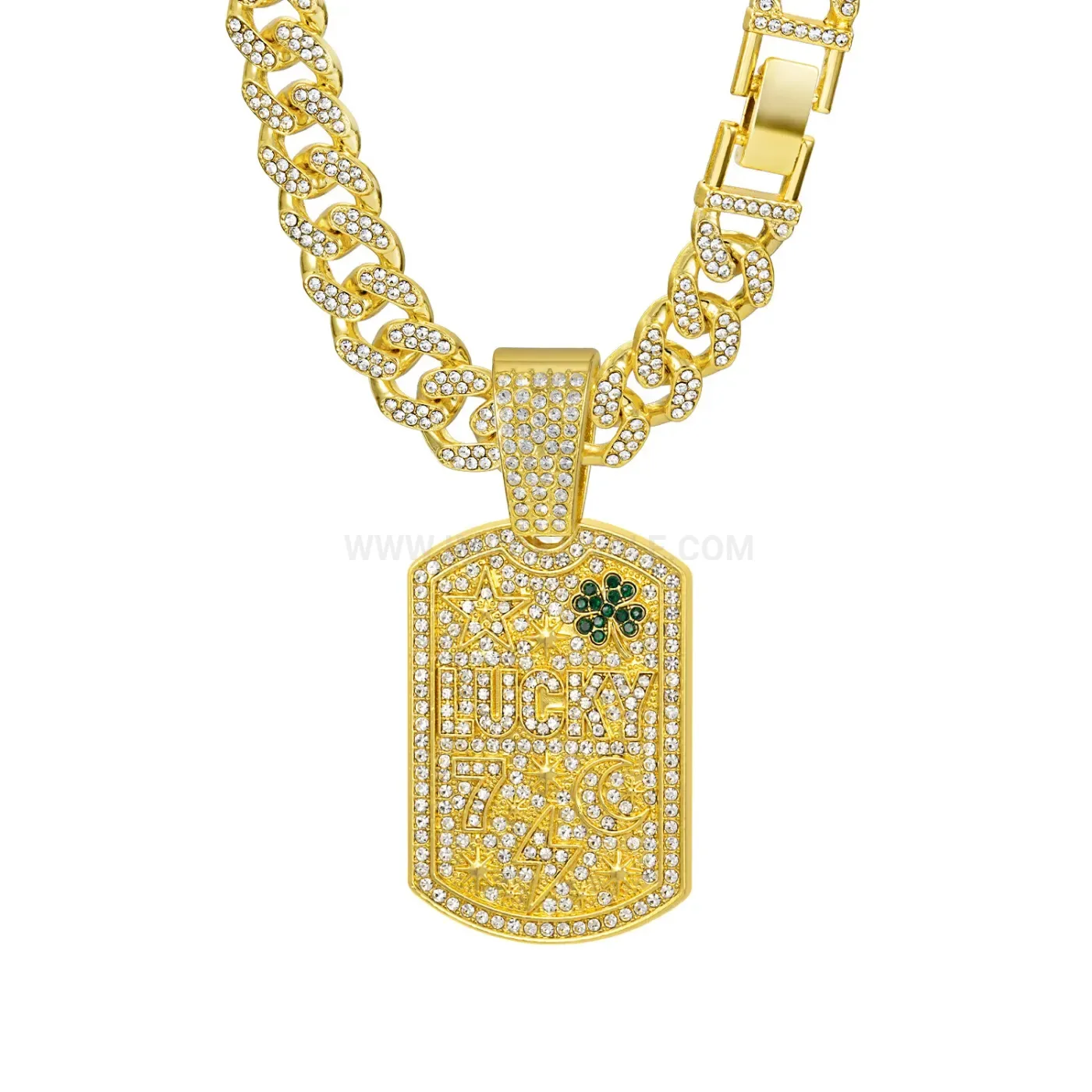 Full Crystal Four Leaf Clover Dog Tag Pendant