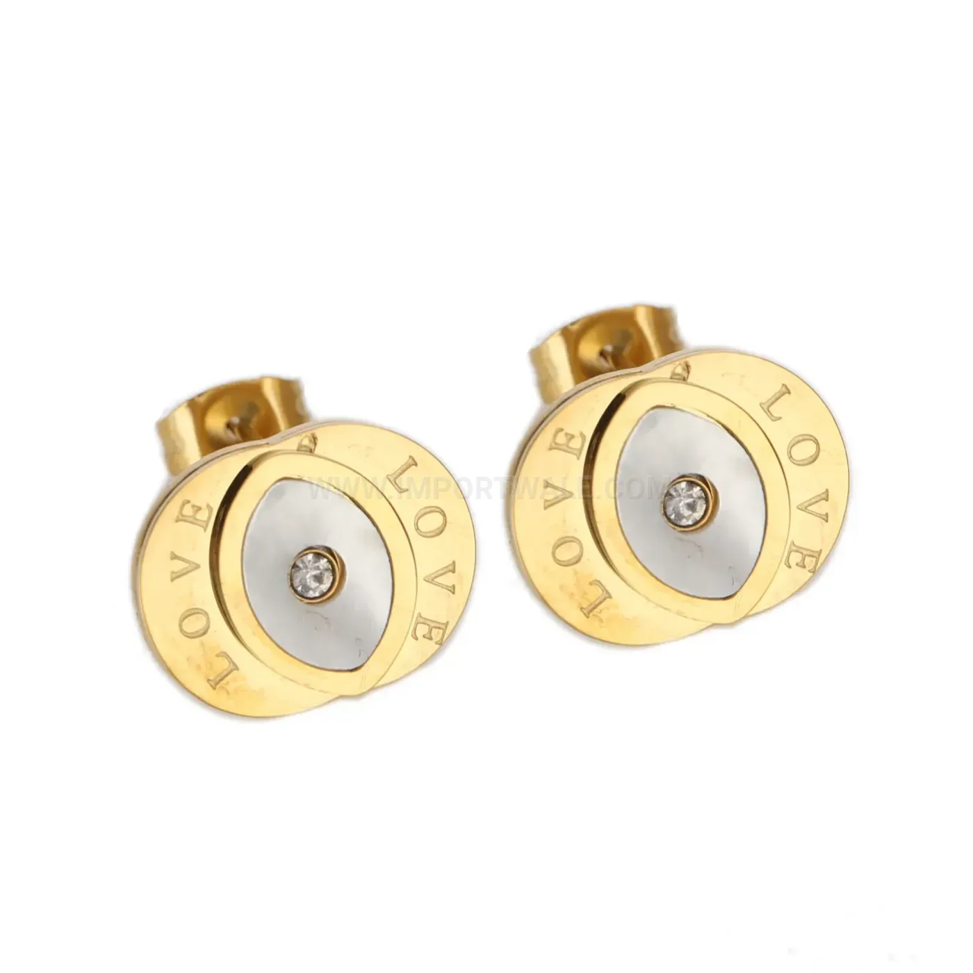 Chic Gold Stainless Steel Evil Eye Shell Inlaid Stud Earrings
