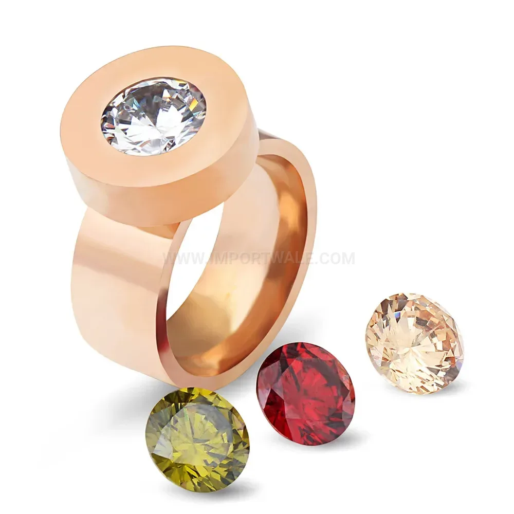 Chic Interchangeable Round Cubic Zirconia Stainless Steel Band