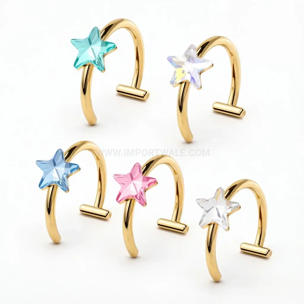 Bold Stainless Steel Star Curved Bar Body Piercing Stud Set