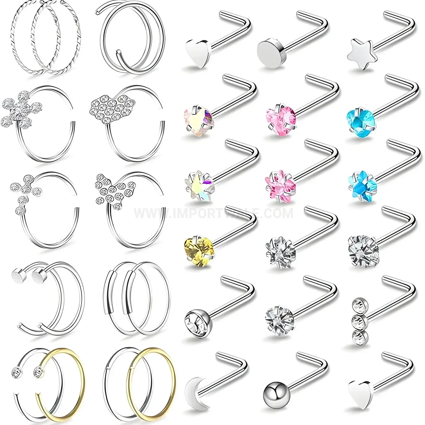 Trendy Titanium Steel Heart Rhinestone Inlaid Piercing Stud Collection