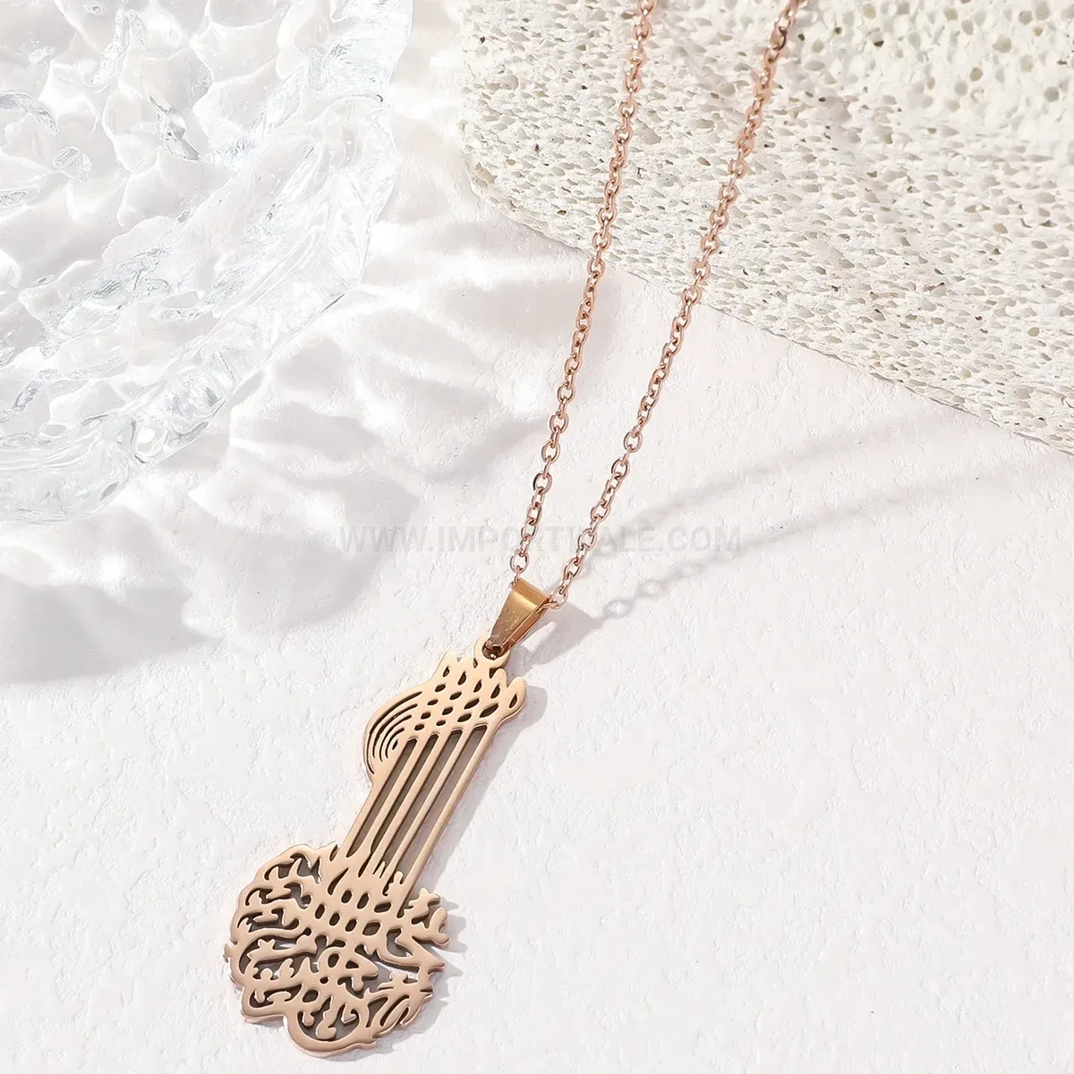 Premium Guitar Motif Arabic Calligraphy Stainless Steel Pendant Necklace