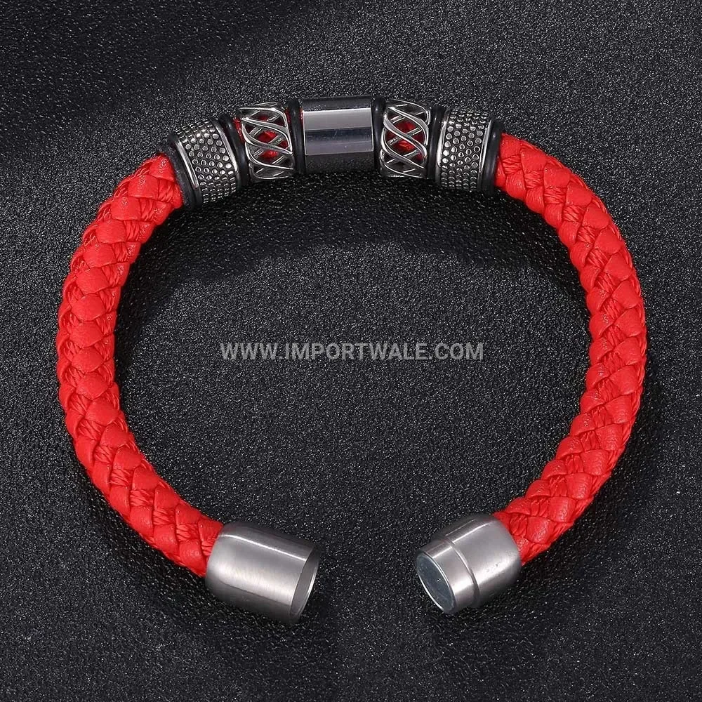 Braided Leather Wristband with Electroplated Stainless Steel Clasp