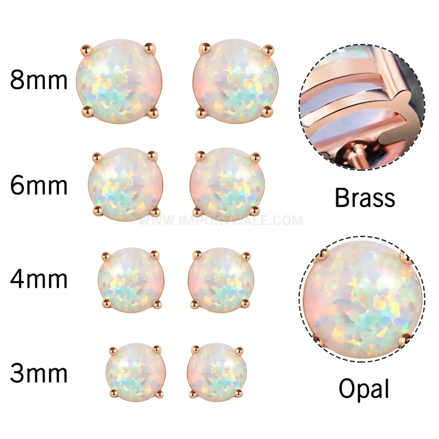 Bold French Style Multi Size Opal Stud Earrings Set Gold Plated