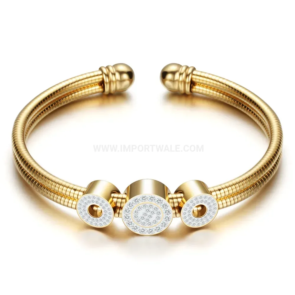 Classic Multi Strand Crystal Inlaid Snake Chain Stainless Steel Bangle