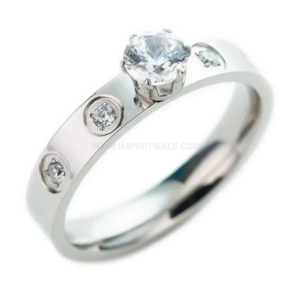Rhinestone Embedded Stainless Steel Minimalist Band Ring