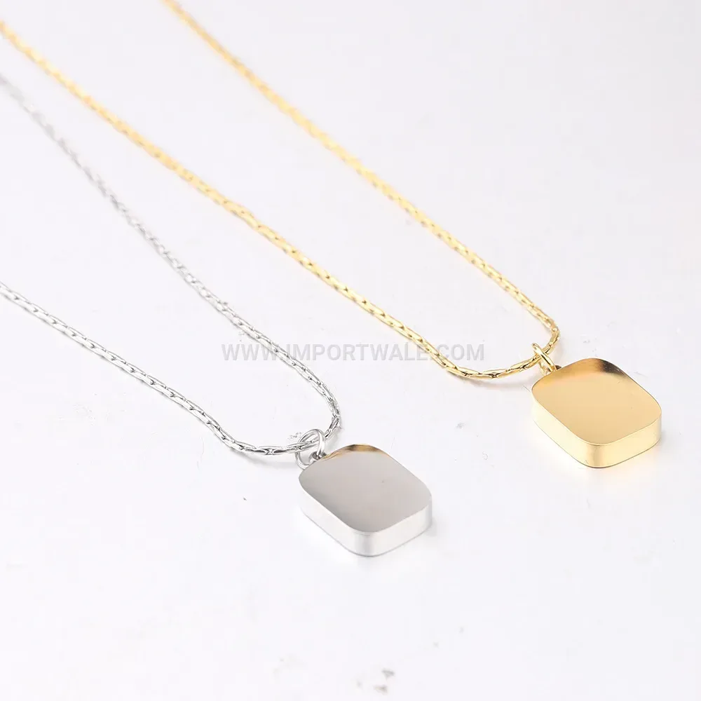 Polished Stainless Steel Geometric Cube Pendant Chain Necklace