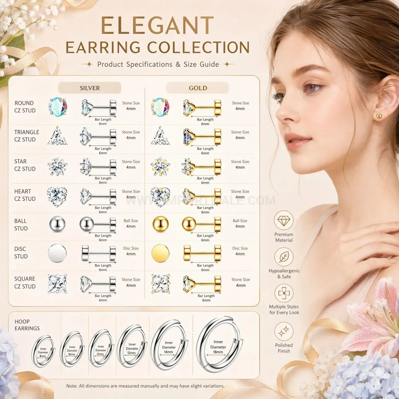 Premium Stainless Steel Plain Huggie Hoop Piercing Earring Set