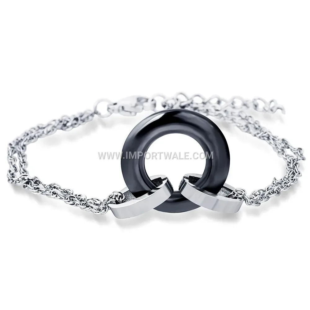 Minimalist Stainless Steel Double Ring Ceramic Bracelet