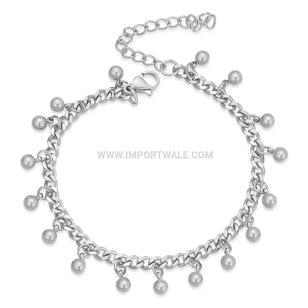 Cuban Chain and Bead Stainless Steel Tassel Bracelet