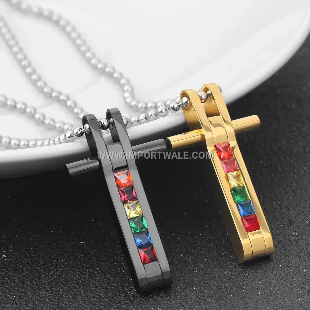 Rhinestone Encrusted Cross Stainless Steel Necklace