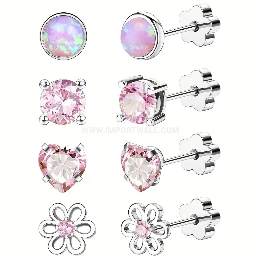 Stylish Geometric Rhinestone Stainless Steel Cartilage Piercing Stud Earring