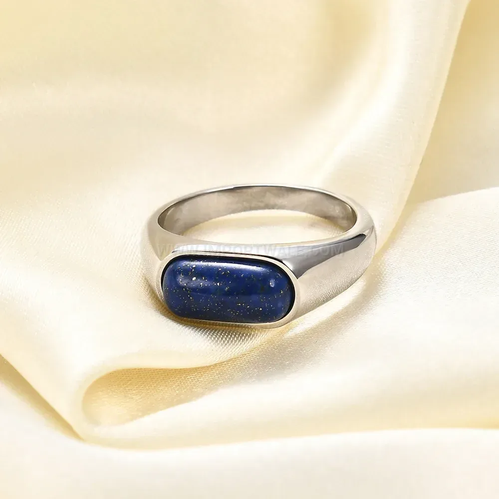 Chic Stone Inlaid Slim 304 Stainless Steel Band Ring
