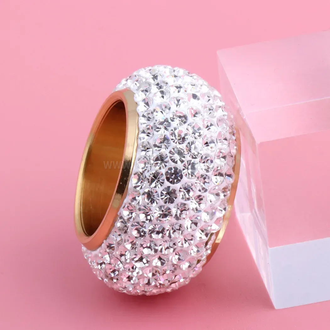 Six Row Crystal Embedded Stainless Steel Band Ring 8mm
