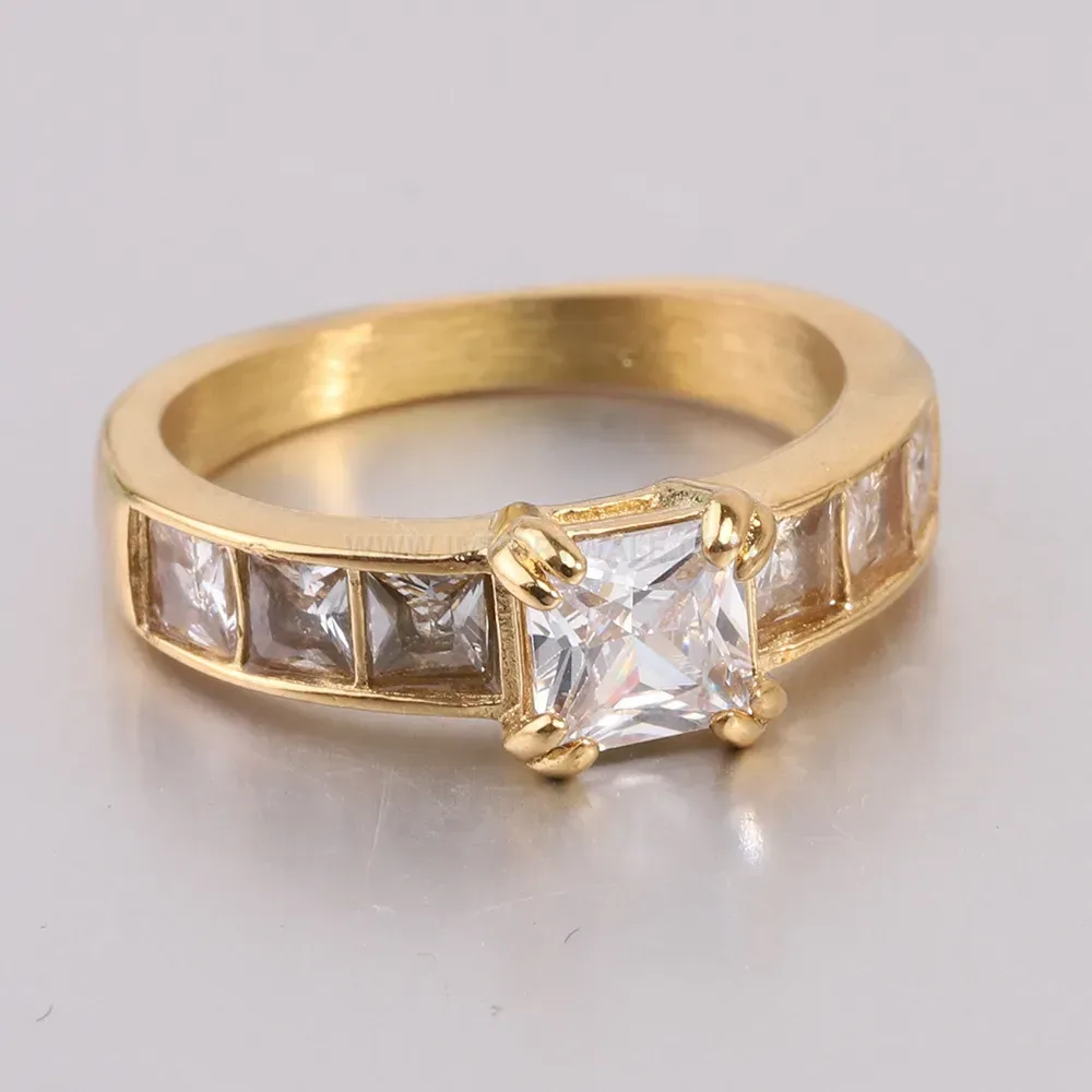 Trendy Gold Plated Stainless Steel Square Cubic Zirconia Ring