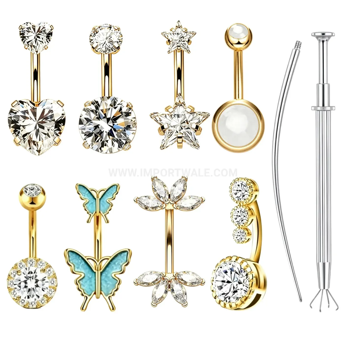 Fashion Rhinestone Star and Heart Body Piercing Jewelry Set
