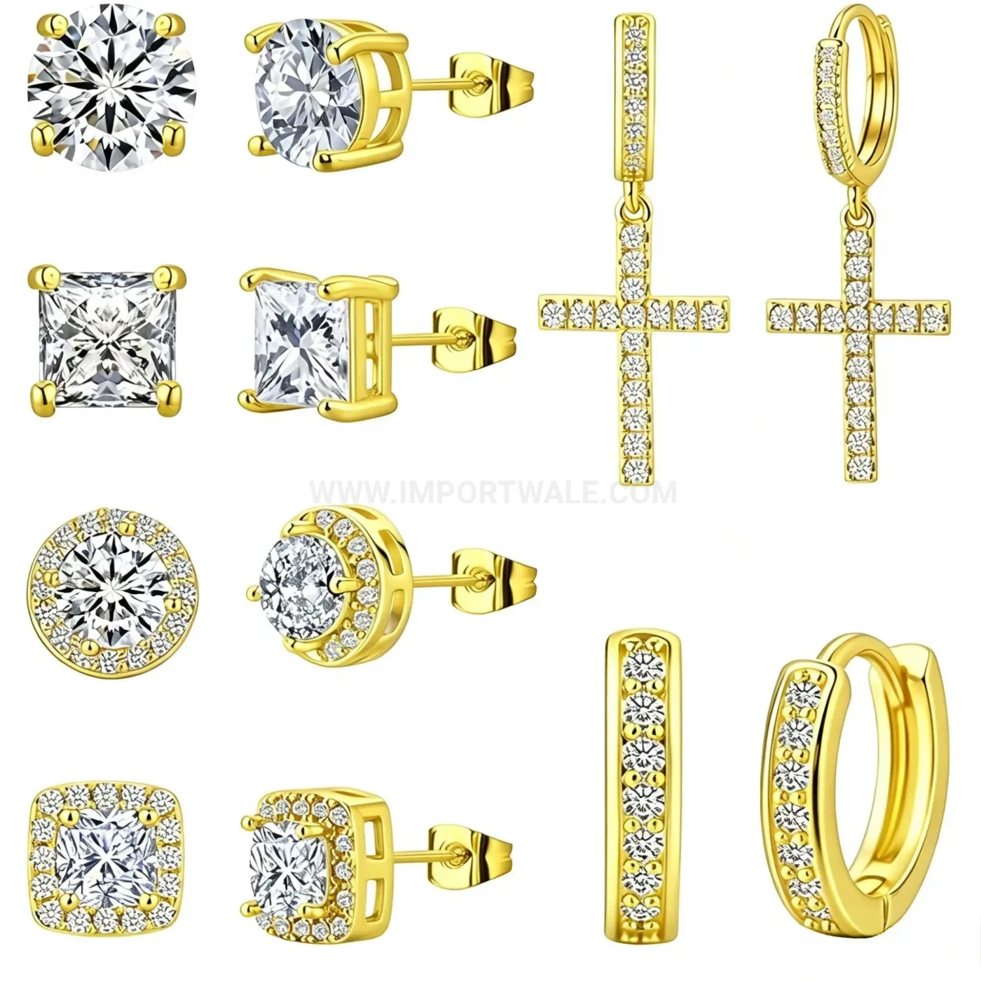Premium Stainless Steel Cross Motif Stud and Hoop Earring Set