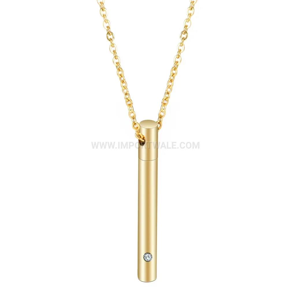 Bar Keepsake Cylinder Stainless Steel Pendant Necklace