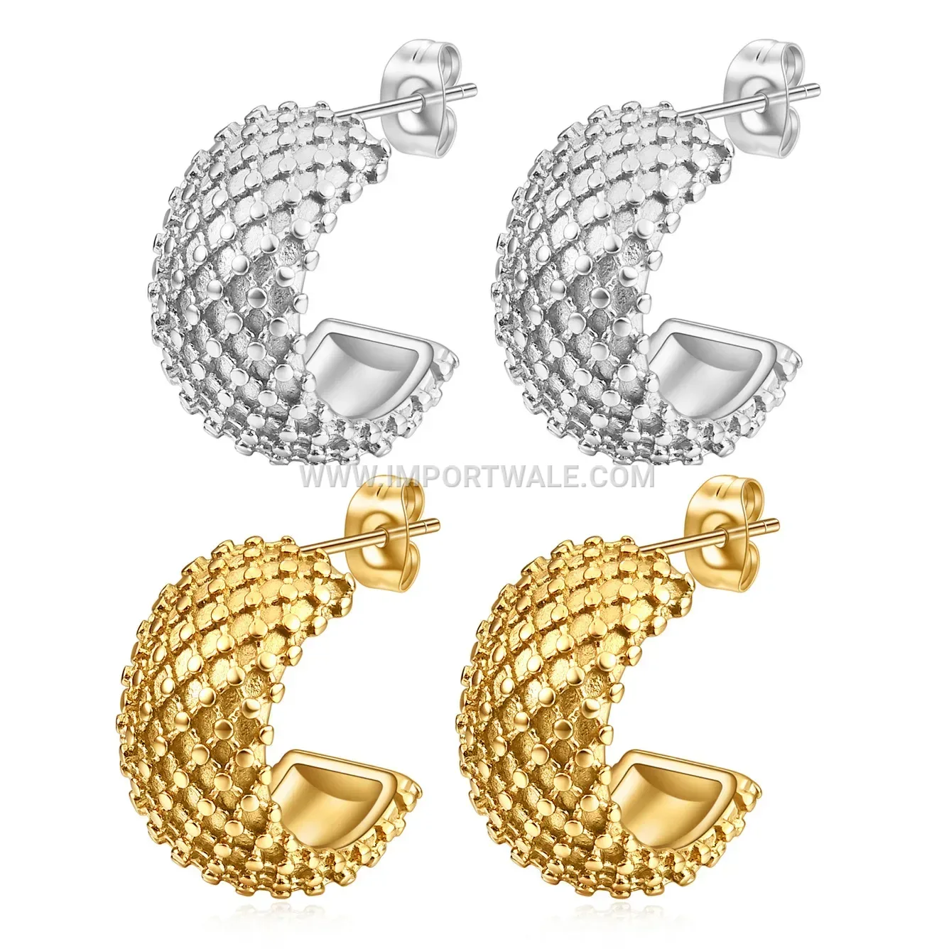 Patterned Stainless Steel Open C Shaped Hoop Earrings