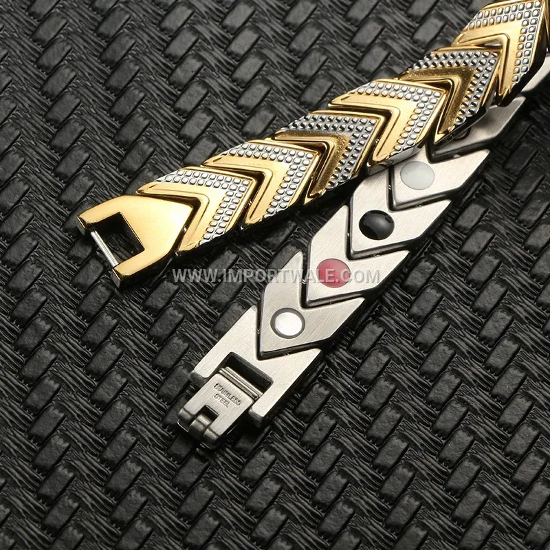 Men's Mirror Polished Wave Link Magnetic Bracelet