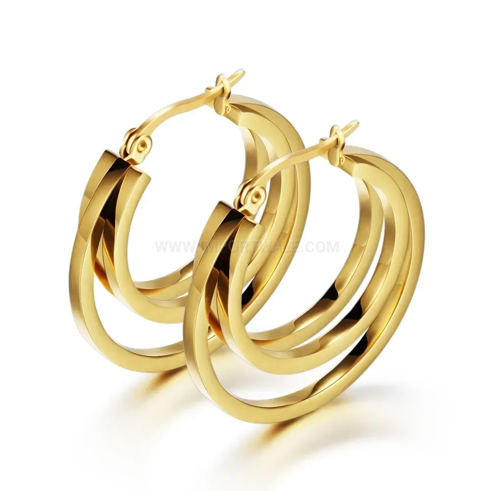 Bold Minimalist Two-Tone Hollow Cutout Stainless Steel Stud Earrings