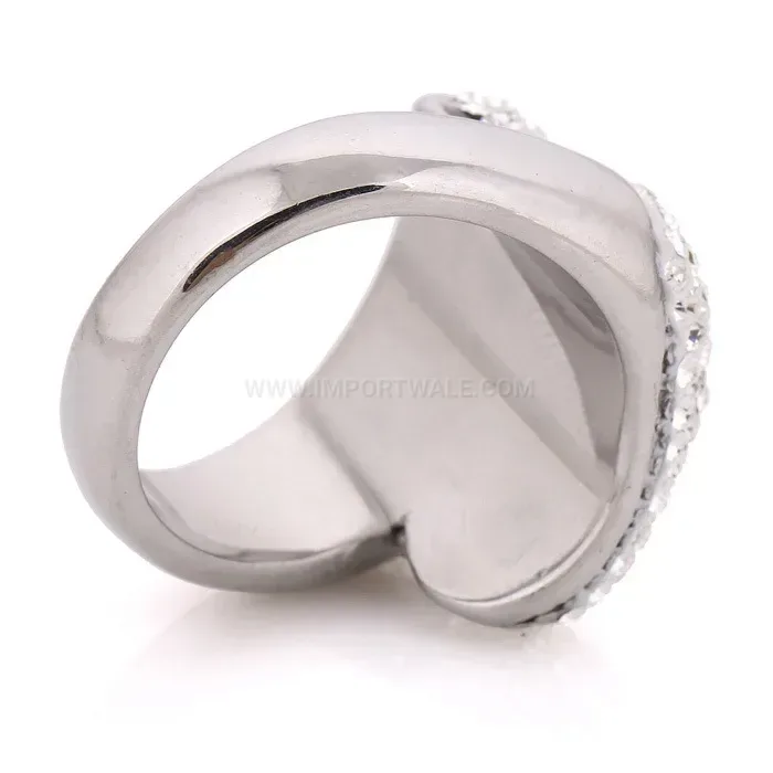 Wide Crystal Encrusted Stainless Steel Statement Band Ring