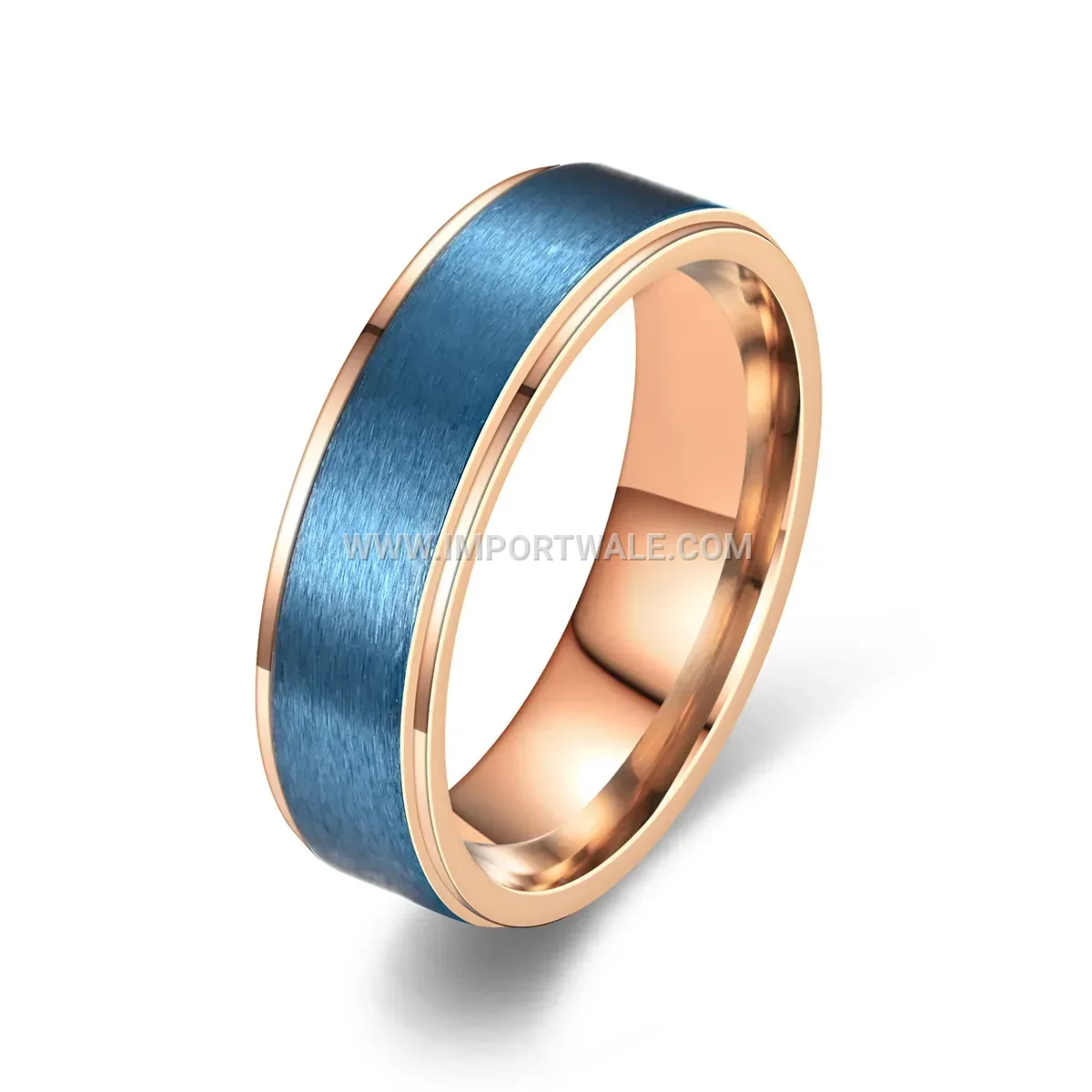 Two Tone Rose Gold and Blue Stepped Stainless Steel Ring