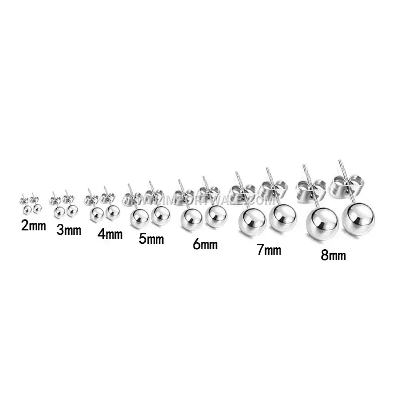 Polished Stainless Steel Ball Stud Earrings
